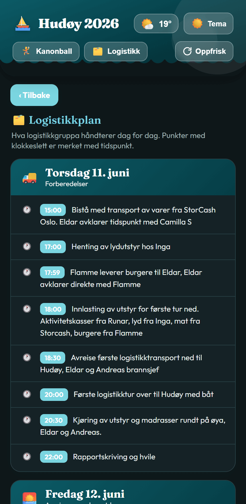 Logistikk & dagsprogram
